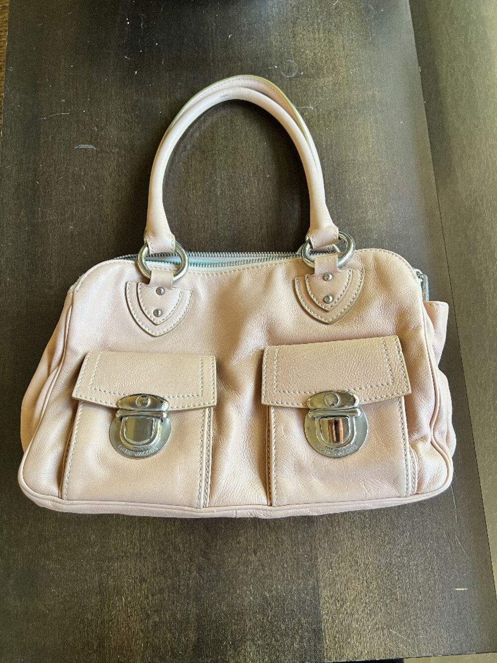 Marc Jacobs Collection Blush Leather Satchel Silver Push Lock Made in Italy